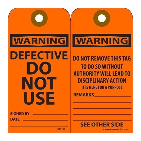 Nmc Warning Defective Do Not Use Tag, Pk25 RPT130G
